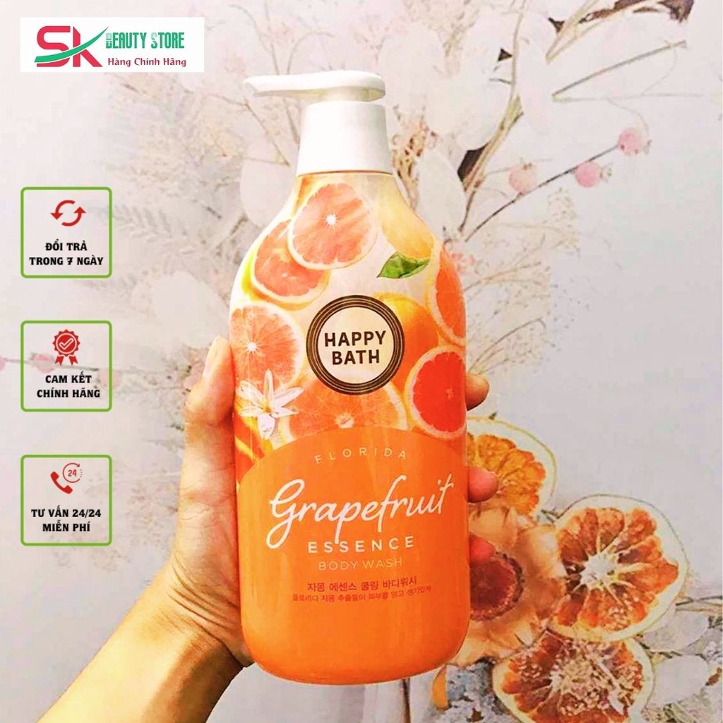 Sữa Tắm Trắng Da Hương Bưởi Tươi Mát Happy Bath Grapefruit Essence Cooling Body Wash 900ml Hàn Quốc Chính Hãng