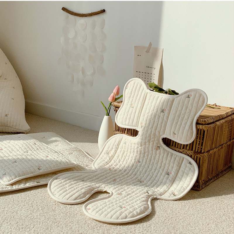 Đệm Lót Xe Đẩy Em Bé Chất Liệu Cotton Thêu Họa Tiết Phong Cách Hàn Quốc
