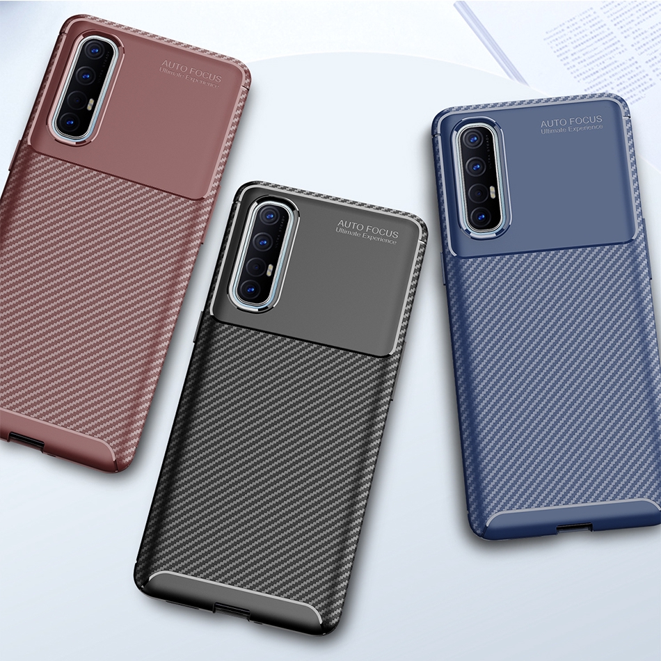 Ốp điện thoại silicon cao su phối sợi carbon chống sốc bảo vệ cho OPPO Reno 3