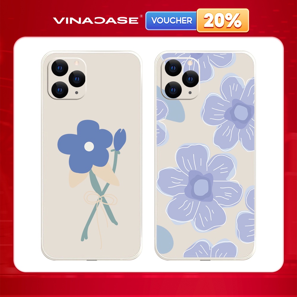 Ốp lưng Vina Case Iphone 6S/6 Plus/7G/8G/X/Xs/11/12/....Silicone TPU dẻo viền vuông bảo vệ camera hình Hoa tím