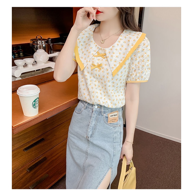 Áo Sơ Mi chiffon Tay Ngắn Dáng Rộng Thắt Nơ Thời Trang Mùa Hè Cho Nữ