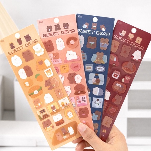 Sticker Set 2 Tấm PET Hình Gấu Sweet Bear