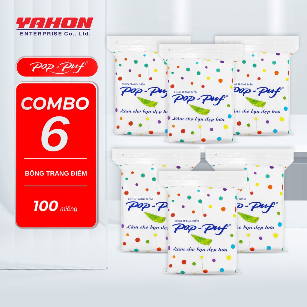 Combo 6 Bao Bông Tẩy Trang Ép Biên POP-PUF Zipper 100 Miếng/Bao 170G