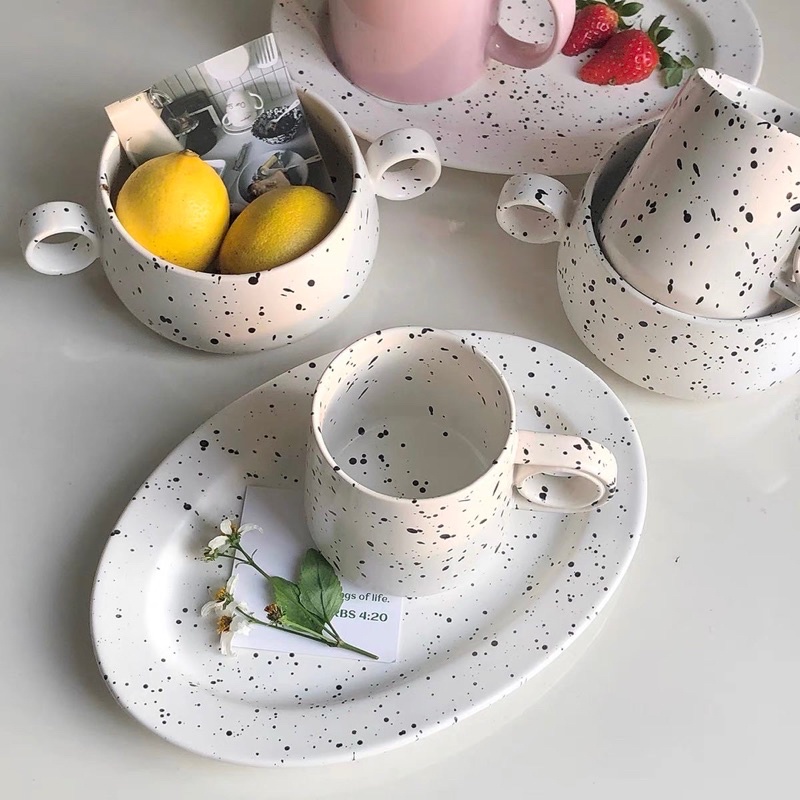 Set tô/đĩa hoạ tiết vẩy mực sáng tạo trendy kiểu Hàn Quốc