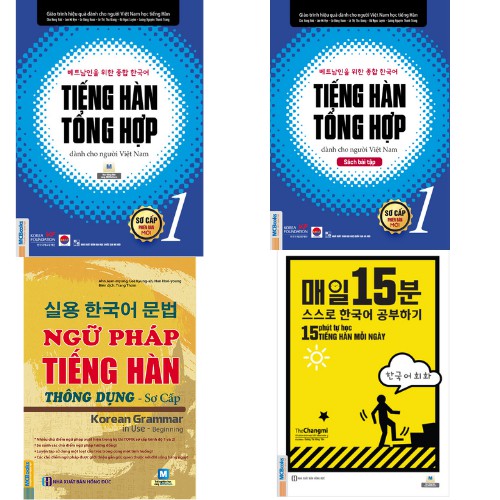 Sách - Combo Tiếng Hàn Tổng Hợp Dành Cho Người Việt Nam sơ cấp 1 đen trắng+Ngữ Pháp Tiếng Hàn Sơ Cấp + 15 Phút Tiếng Hàn