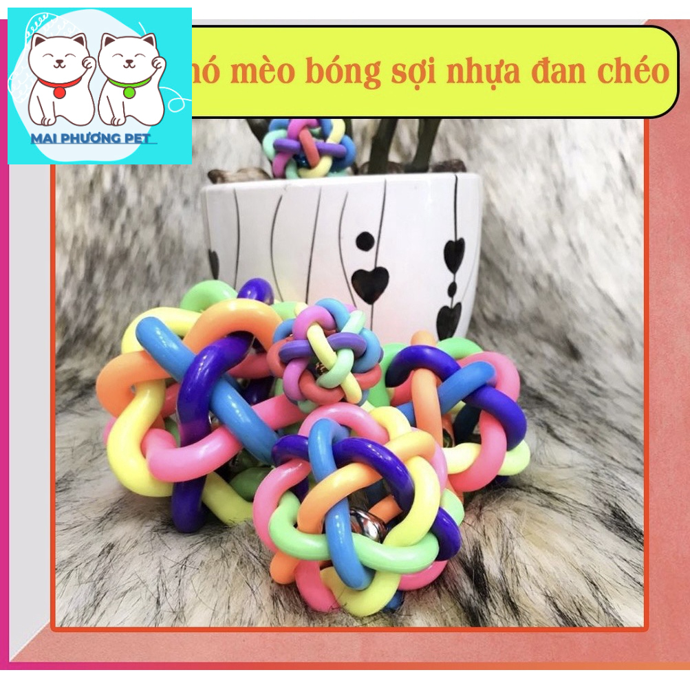￼Đồ chơi cho thú cưng: Bóng gặm cao su có chuông bên trong : bóng 7 sắc có chuông