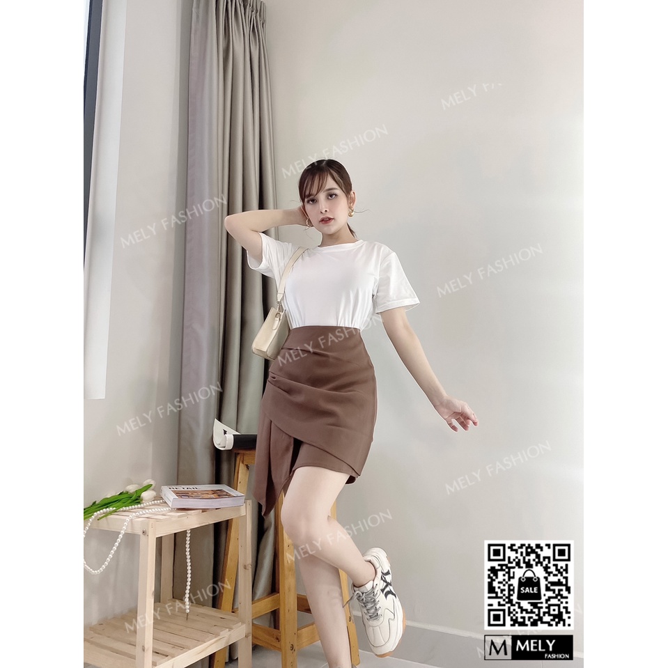 Chân váy ngắn chữ A nhún eo lưng cao vạt chéo giấu bụng phong cách Hàn Quốc sang chảnh Mely Fashion CV03