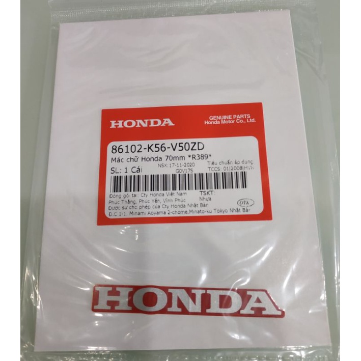 Tem Mác chữ Honda 70mm đen trắng bạc chính hiệu honda