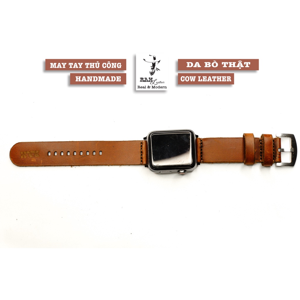 Dây đồng hồ da bò nâu đất thanh lịch RAM Leather simple nâu đất