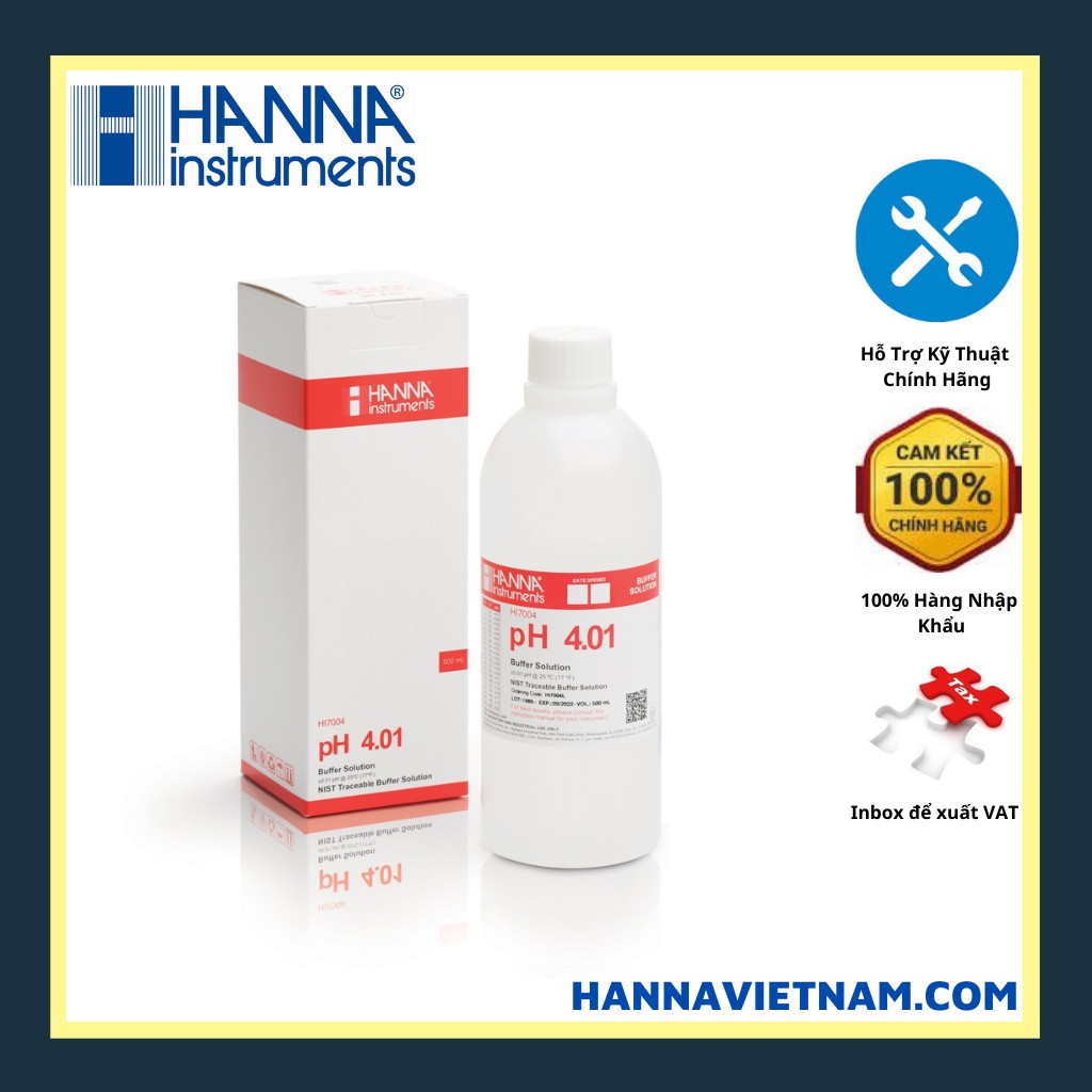HI7004L - Dung Dịch Hiệu Chuẩn pH Hanna Điểm 4.01 HI7004L Chất Lượng Cao NIST Và Kèm Chứng Nhận Phân Tích (COA), MSDS