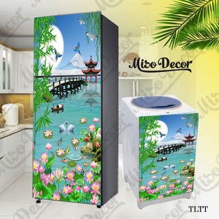 Tranh dán tủ lạnh, máy giặt decal 3D cao cấp - phong cảnh thuyền