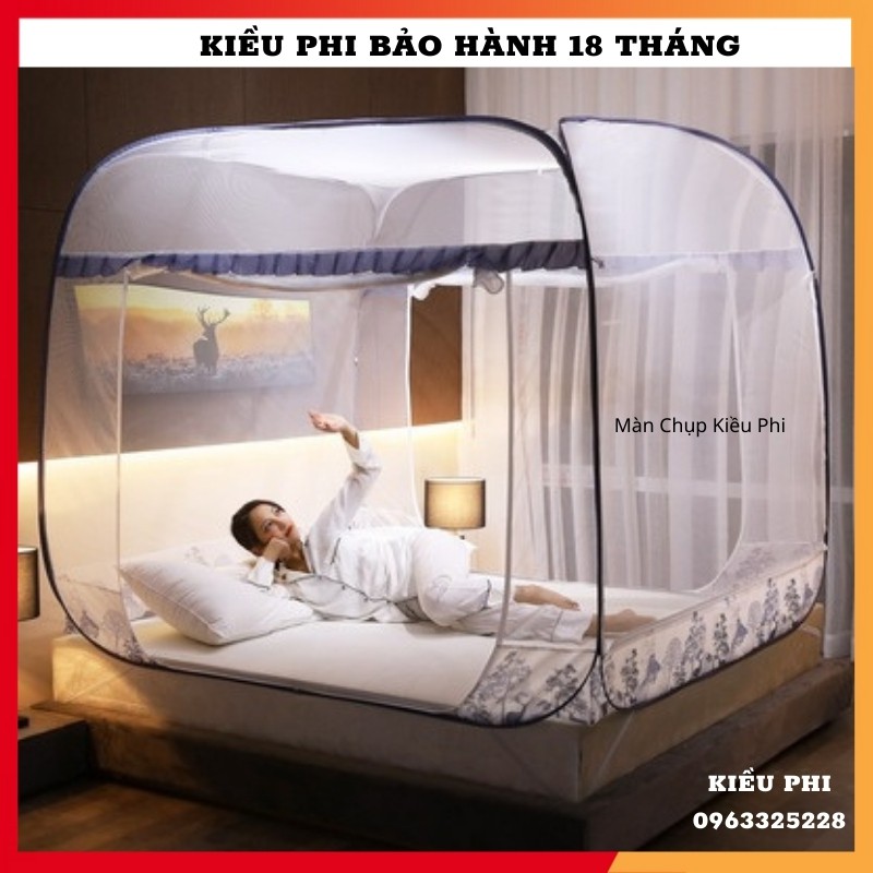 Mùng chụp tự bung đỉnh vuông gấp gọn Kiều Phi - Màn chụp tự bung có viền chân chống muỗi thông minh