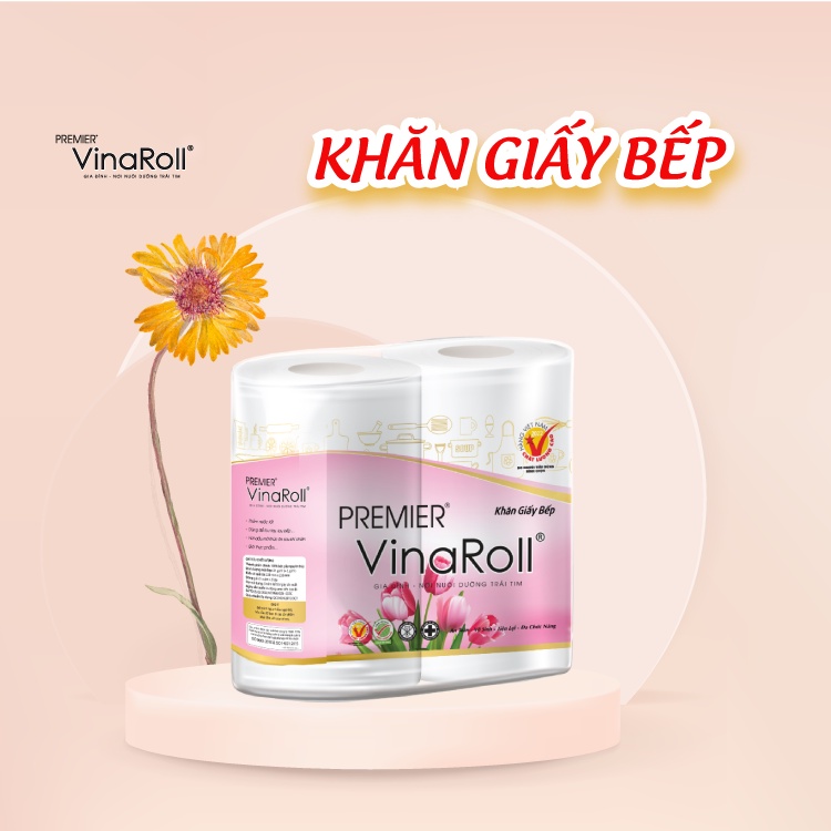 BMBAU50 giảm đến 50K đơn 99K] Khăn giấy bếp PREMIER VinaRoll 2 cuộn/gói - Combo 3 gói