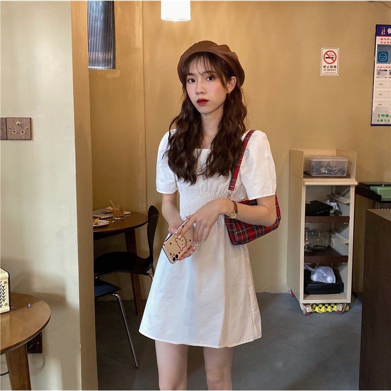 Đầm Ngắn Tay Cổ Thuyền Màu Trắng Phong Cách Retro Cho Nữ đầm nữ JL-LYQ-15