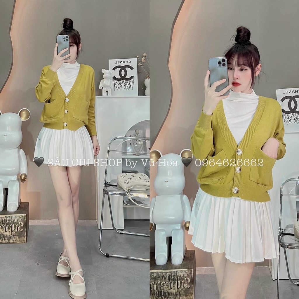 CARDIGAN, ÁO KHOÁC LEN 3 CÚC, DÀI TAY, CỔ V, TÚI NỔI 2 BÊN, BO VIỀN VÀ CẠP ÁO  DÁNG TRƠN BASIC, HÀNG QC LOẠI 1