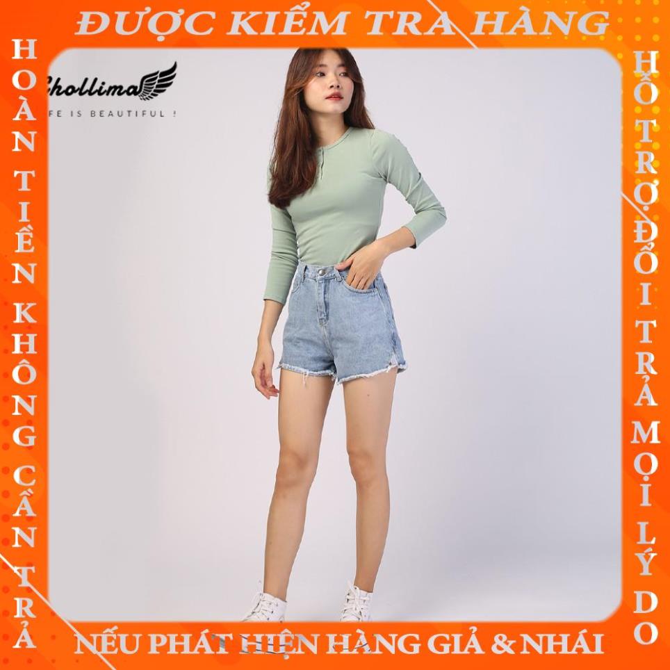 Quần short jeans nữ Chollima tua lai 2 nút QS013 ulzzang phong cách hàn quốc phaman
