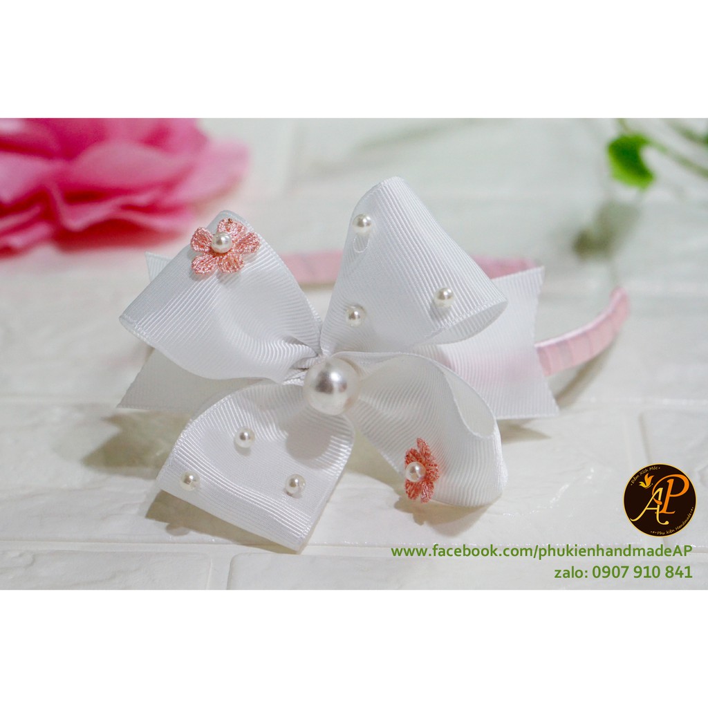 Bờm nơ hoa ren handmade AP