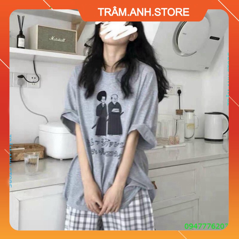 💝👗 Set bộ quần kẻ caro kèm áo xám form thụng tay lỡ, set đồ bộ giá rẻ Nhật đi học đi chơi quần xám trắng 👑