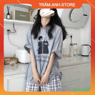 💝👗 Set bộ quần kẻ caro kèm áo xám form thụng tay lỡ, set đồ bộ giá rẻ Nhật đi học đi chơi quần xám trắng 👑