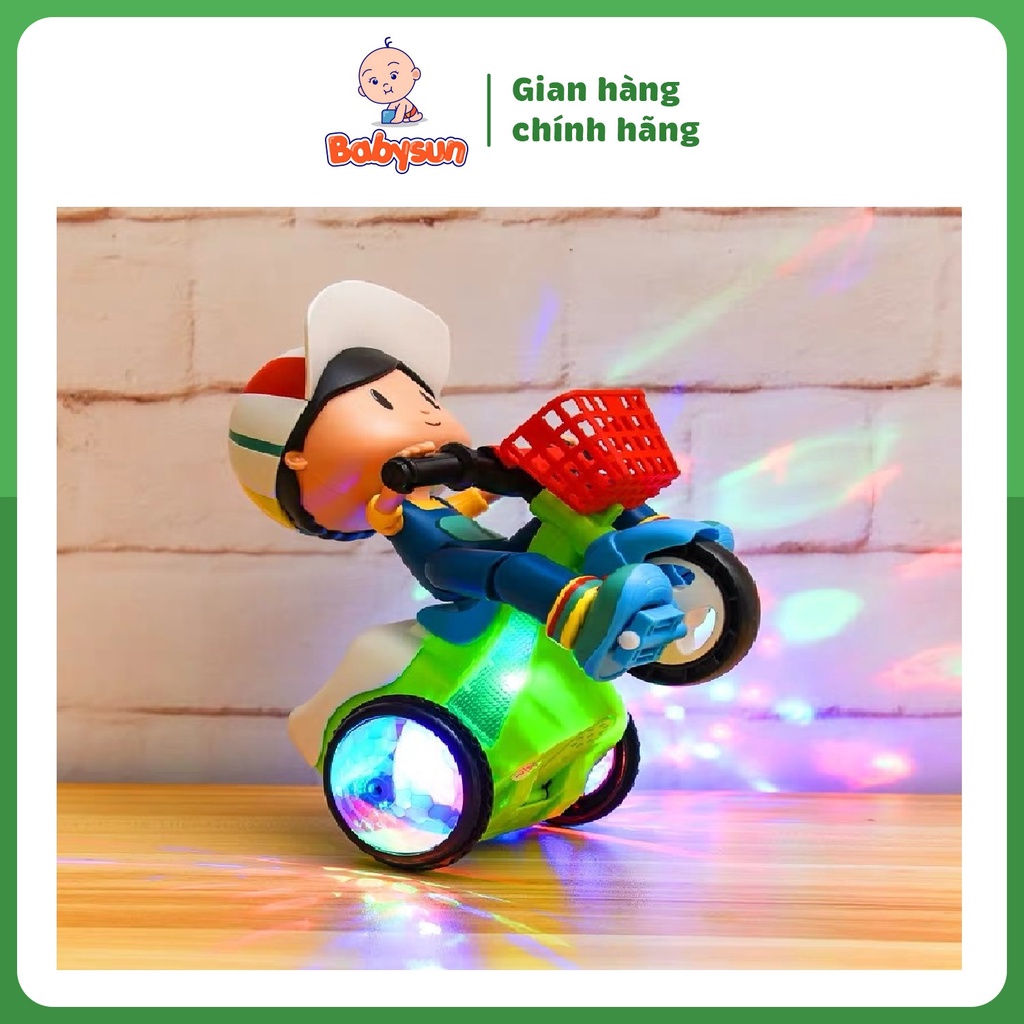 Tặng Pin- Đồ Chơi Cậu Bé Đi Xe Đạp Xoay 360 Độ Cực Hay- Đồ Chơi Có Nhạc, Đèn Phát Sáng