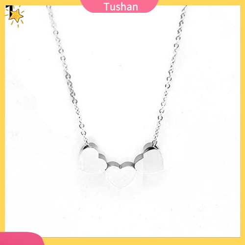 TUSH_Women's Fashion Jewelry Three Love Heart Chain Pendant Statement Choker Necklace