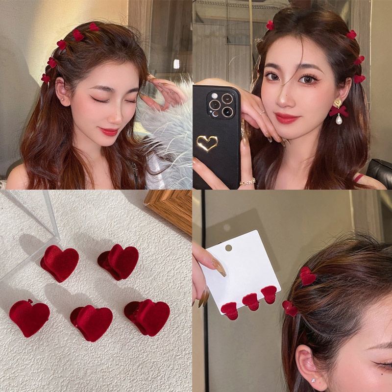 Set kẹp tóc trái tim màu đỏ tía