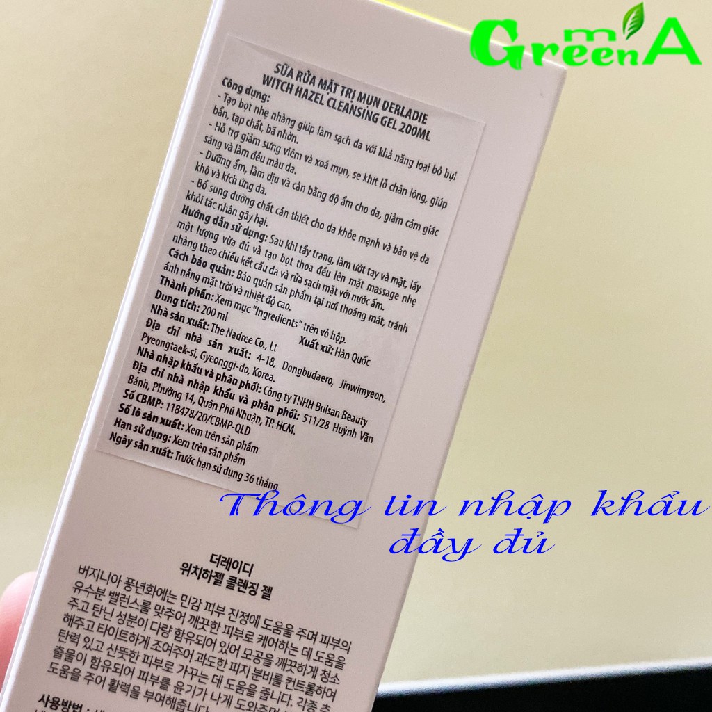 Sữa Rửa Mặt Derladie With Hazel Cleansing Gel 200ml Sạch Sâu Sáng Mịn Nhập Khẩu Chính Hãng | BigBuy360 - bigbuy360.vn
