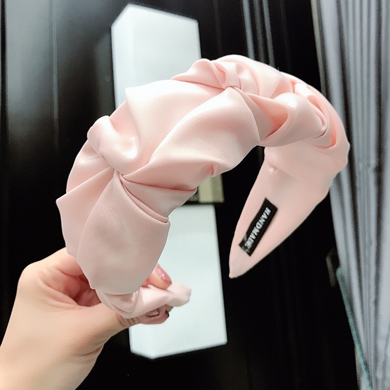 Băng Đô Cài Tóc Bản Rộng Bằng Vải Màu Trơn Phong Cách Ngọt Ngào Cho Nữ