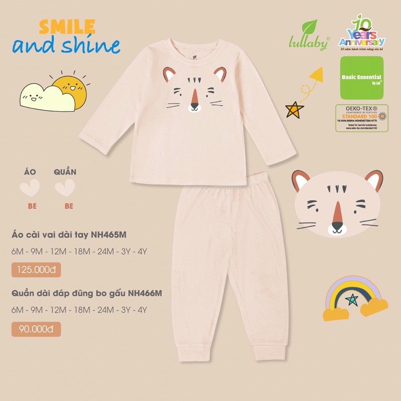 Bộ dài tay thu đông dày Lullaby NH465M Bé Trai (9m-4y)