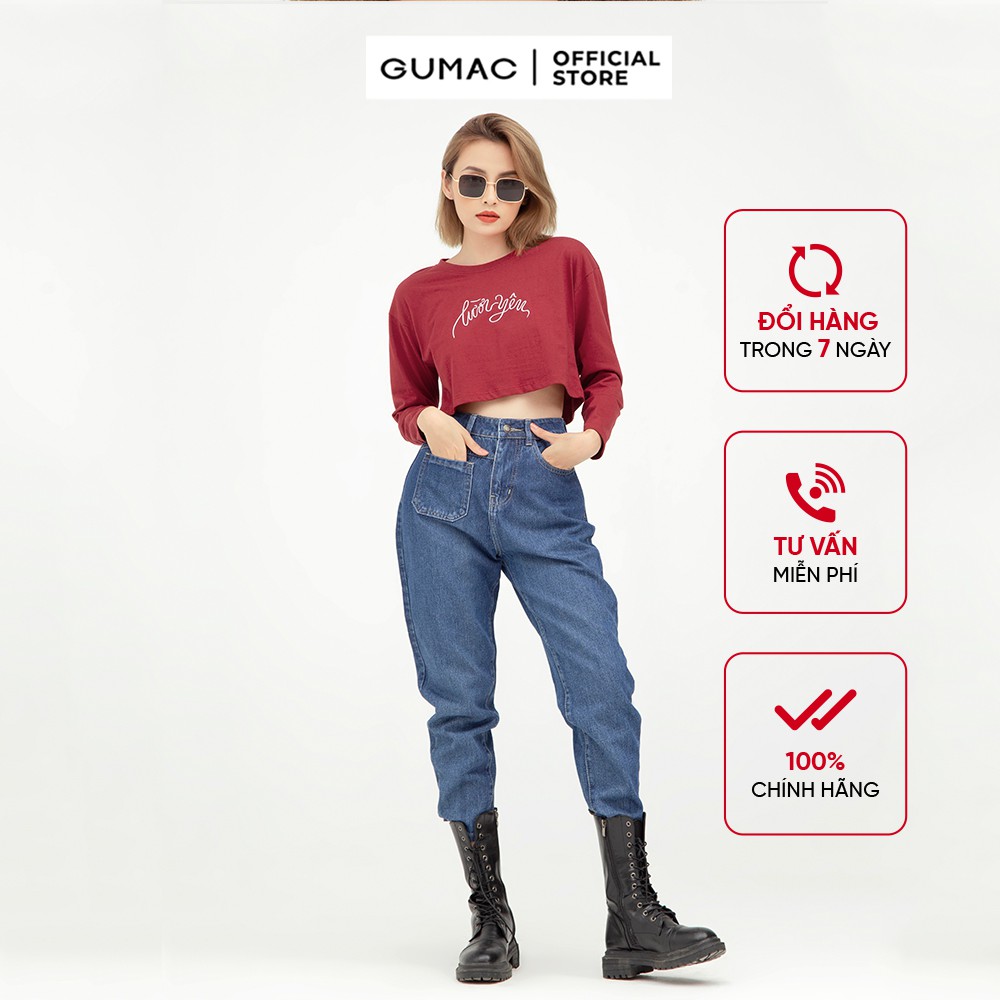 Áo croptop nữ GUMAC thêu chữ nổi bật, nhiều màu cá tính ATB565