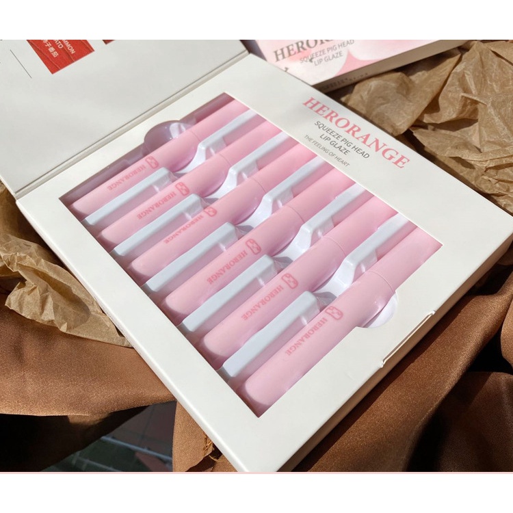 [Hàng mới về] Bộ son môi Herorange màu nhung lì thiết kế họa tiết con heo độc đáo có hộp đựng | BigBuy360 - bigbuy360.vn