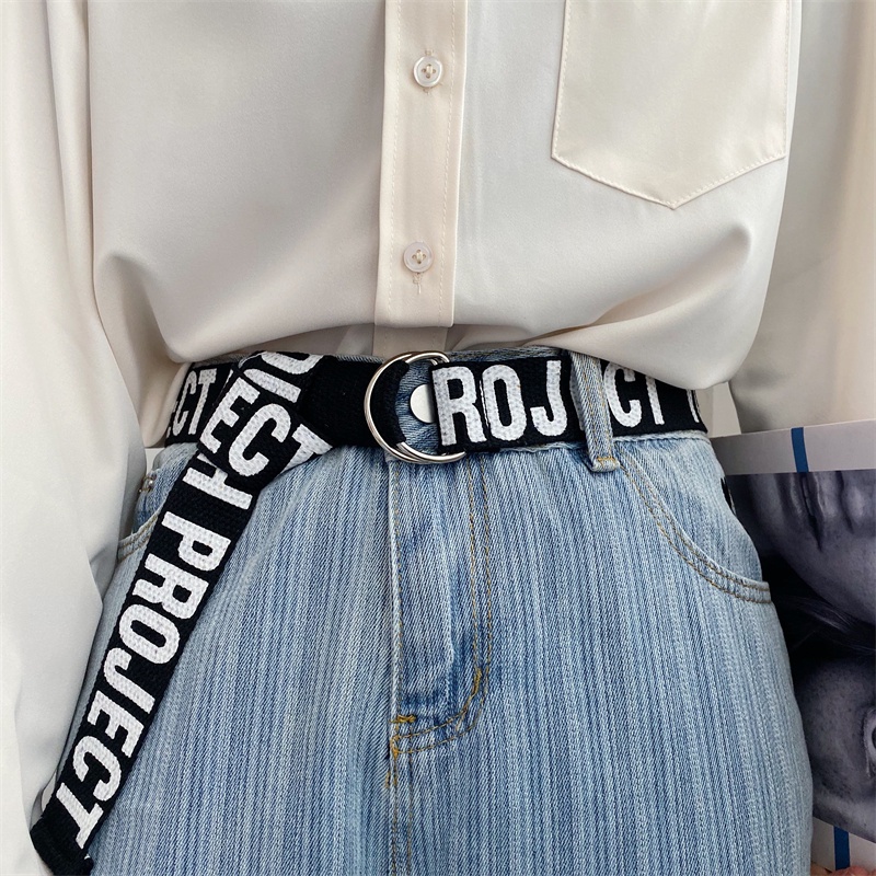 Dây Thắt Lưng Vải canvas Hai Vòng Khóa In Chữ Phong Cách Hàn Quốc Thời Trang Cho Nam Và Nữ