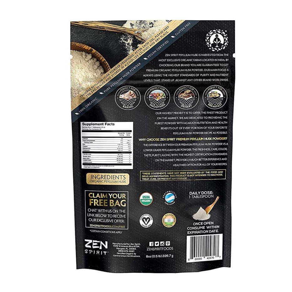 Bột Bổ sung Chất Xơ từ Vỏ Mã Đề - ZEN Spirit - Premium Psyllium Husk Powder - 227g