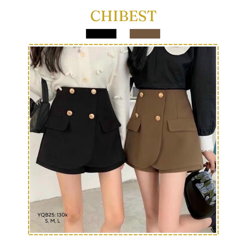 Quần short nữ quần đùi nữ giả váy  4 khuy túi nắp cạp cao đẹp ulzzang CHIBEST YQB25