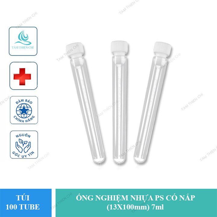 Ống nghiệm nhựa PS Hồng Thiện Mỹ 7ml có nắp 2 tầng không nhãn túi 100 cái