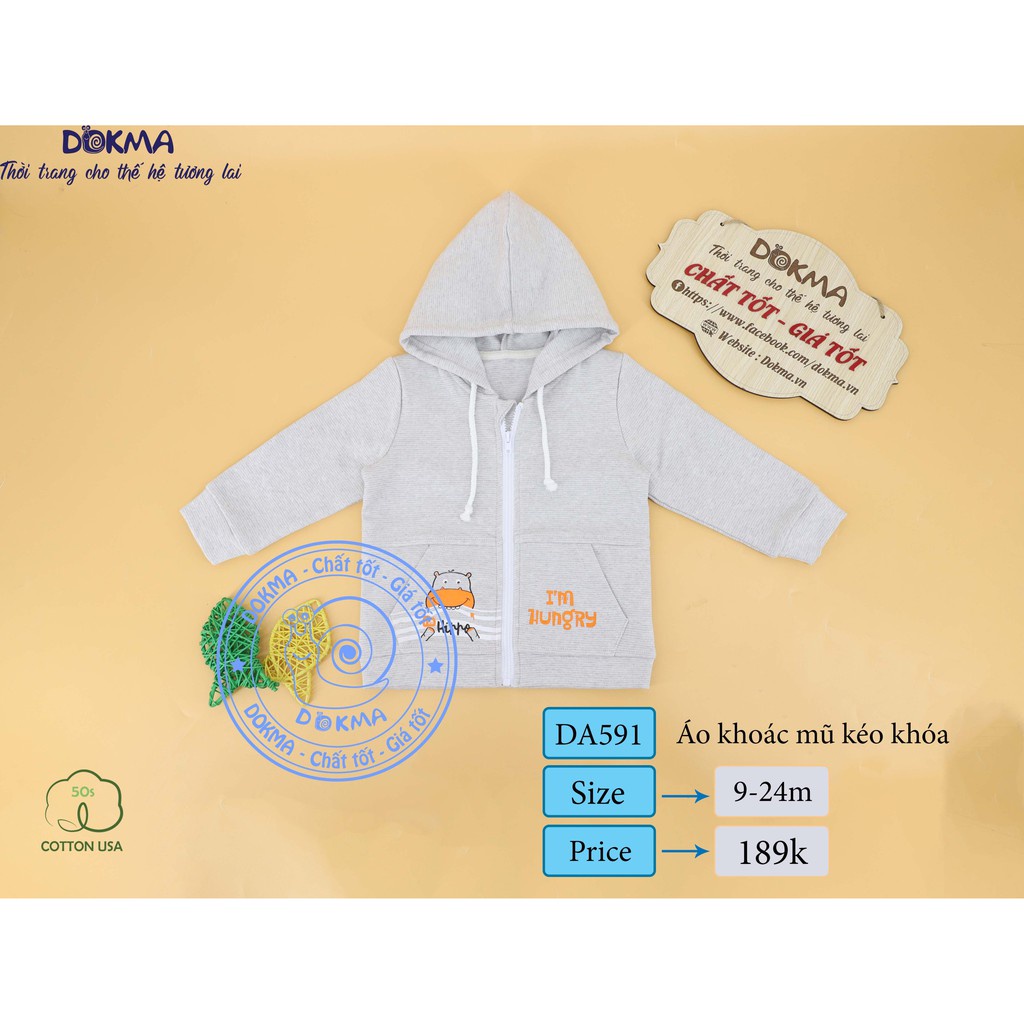 Dokma - Áo khoác nỉ có mũ kéo khóa chất siêu đẹp chyo bé 9-24 tháng tuổi DA591