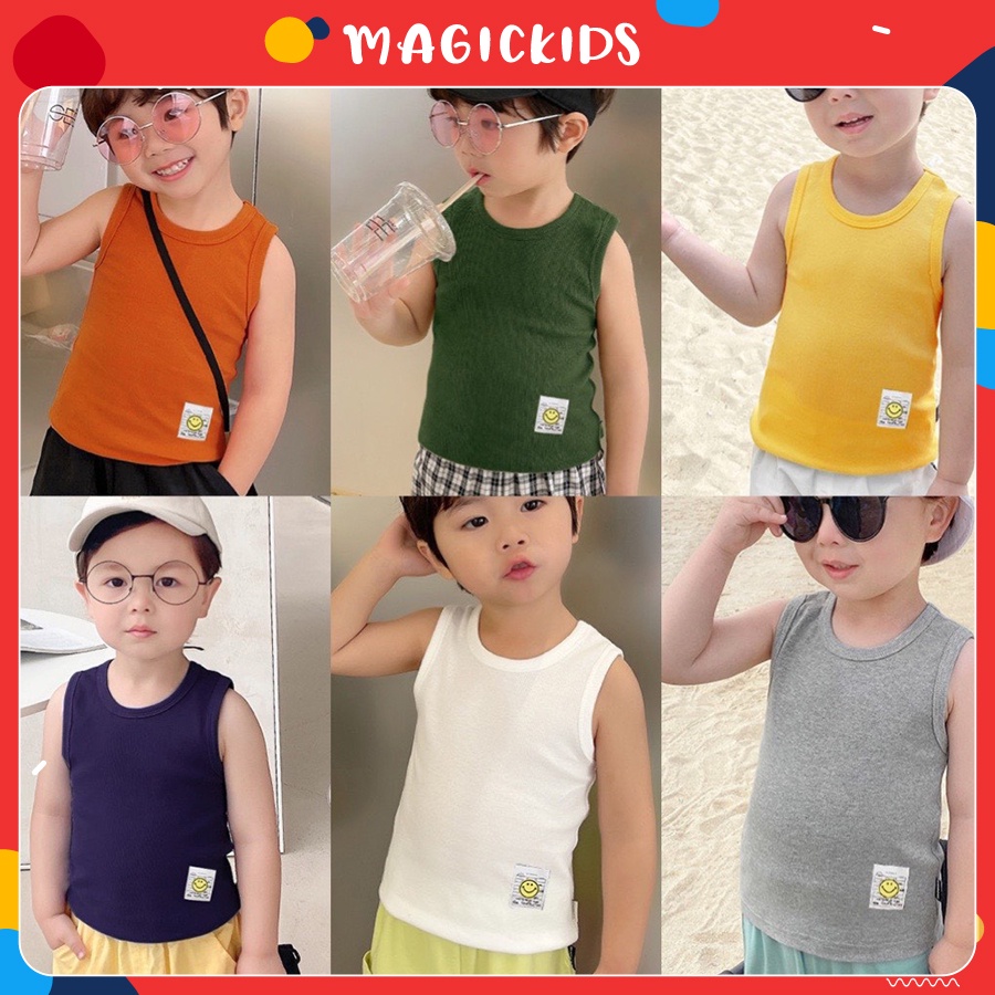 Áo ba lỗ sát nách bé trai thun cotton trơn nhiều màu co giãn thoáng mát Magickids Quần áo trẻ em mùa hè AO22021