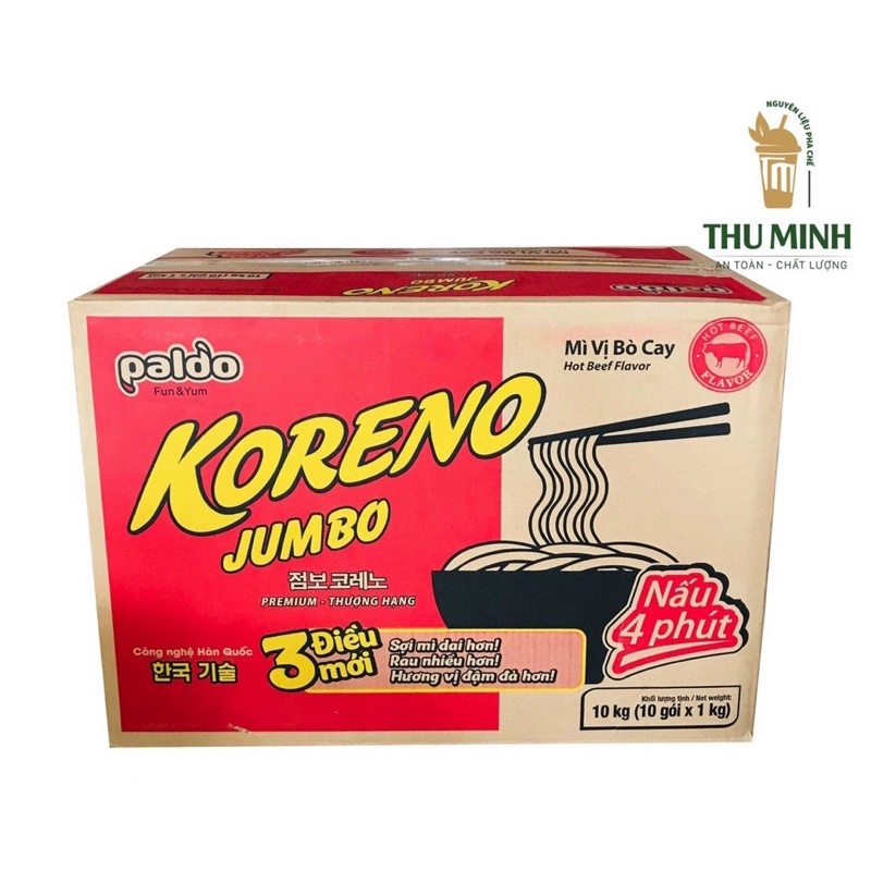 Mì Hàn Quốc Koreno Jumbo Vị Bò Cay, Vị Kim Chi Bịch 10 gói x100g