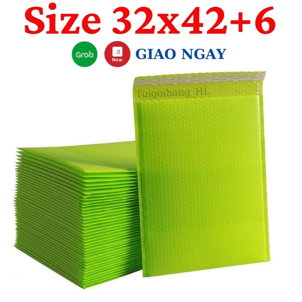 Túi gói hàng chống sốc màu xanh lá chất liệu cao cấp size 32x42+6cm ( có lớp khí bong bong bên trong ) TUIGOIHANGHL