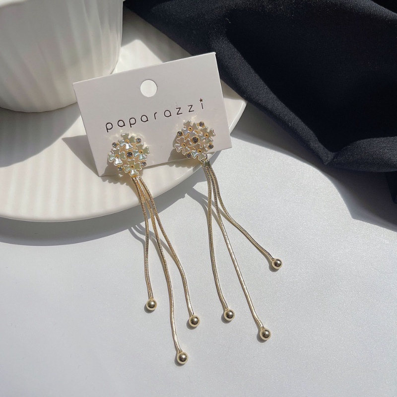 Bông Tai Mạ Bạc 925 Dáng Dài Hình Hoa Tua Rua Xinh Xắn