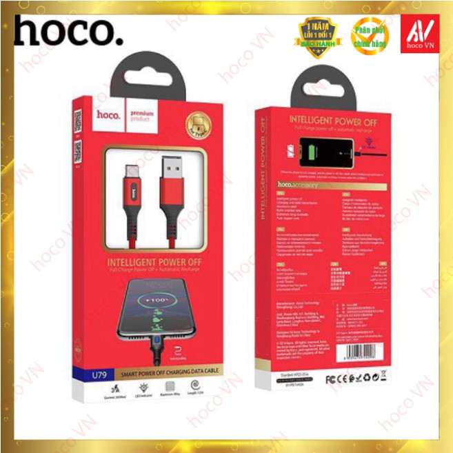 Cáp Sạc Nhanh Hoco U79 Type-C tích hợp đèn báo trên chuôi sạc và hỗ trợ truyền dữ liệu ,tự ngắt khi pin đầy