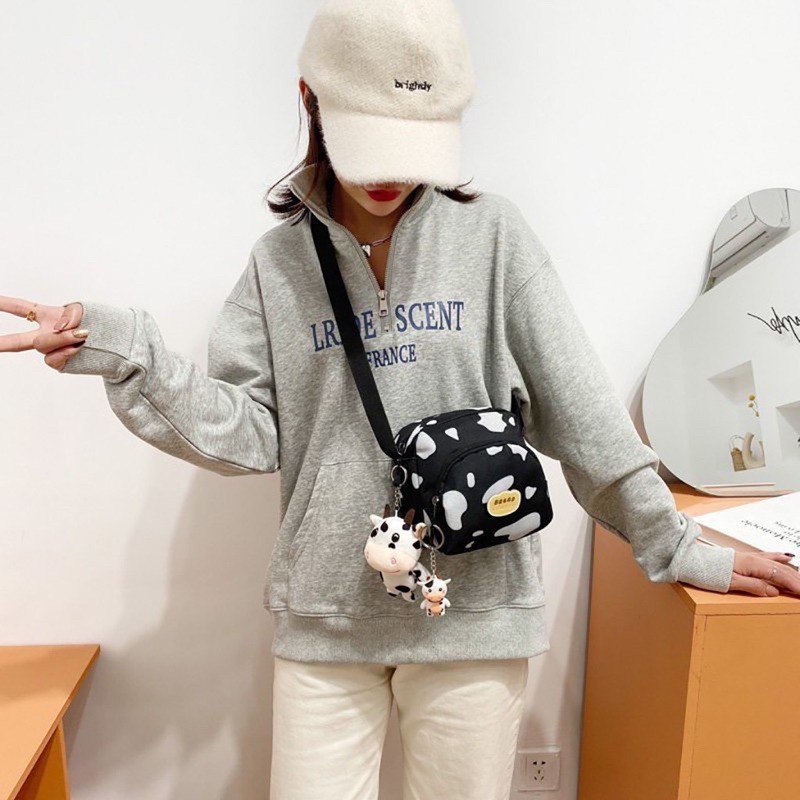 TÚI TOTE VẢI ĐỰNG ĐỒ CANVAS ĐEO CHÉO NỮ ĐẸP ĐI CHƠI BÒ SỮA MINI