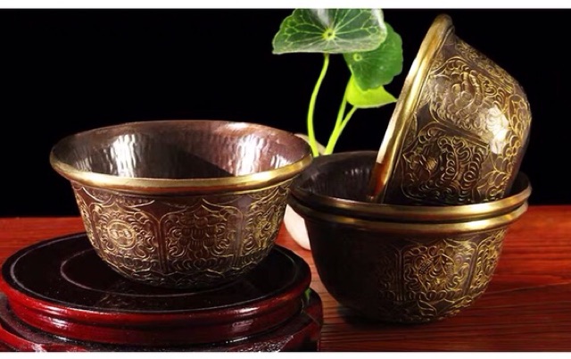 Chén cúng không chân đồng Nepal 3” - Vẽ vàng