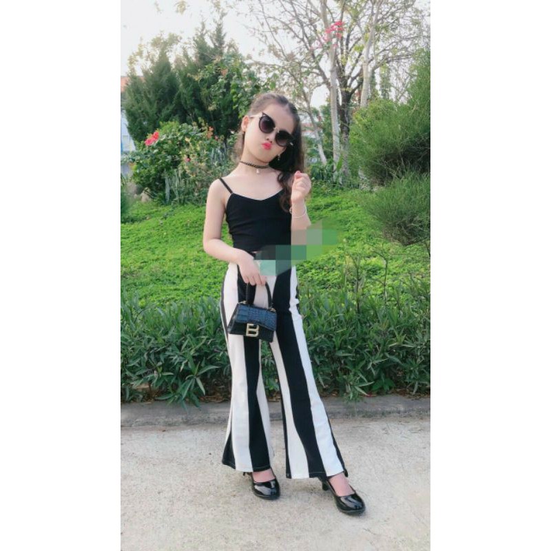 Set áo dây quần sọc ống loe