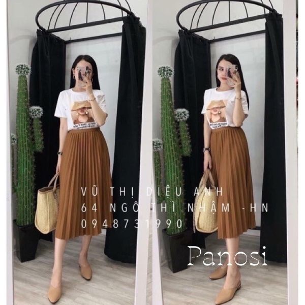 Chân váy dài xếp ly hàng đẹp chất umi cao cấp đon giản trẻ trung CV595