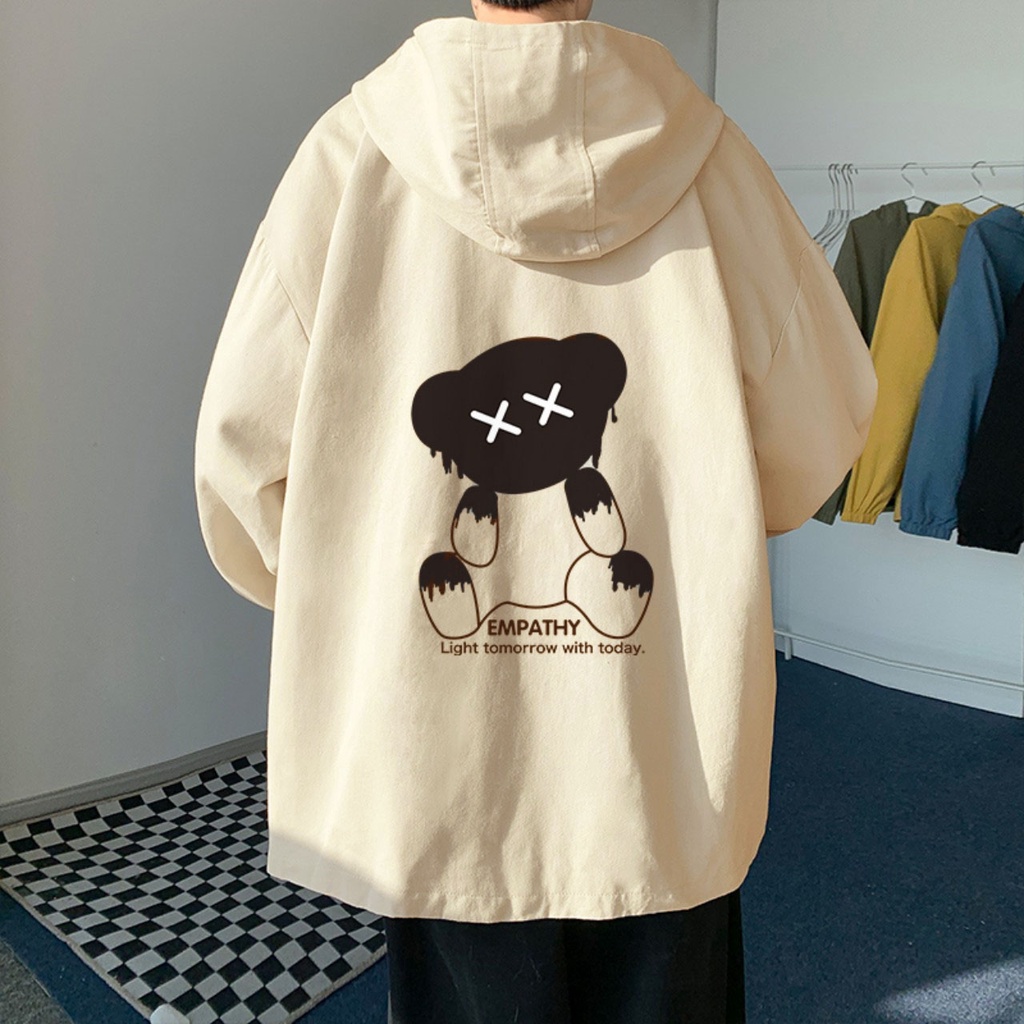 Áo khoác nam from rộng dạng unisex có nón , khoác dù 2 lớp in gấu EMPATHY