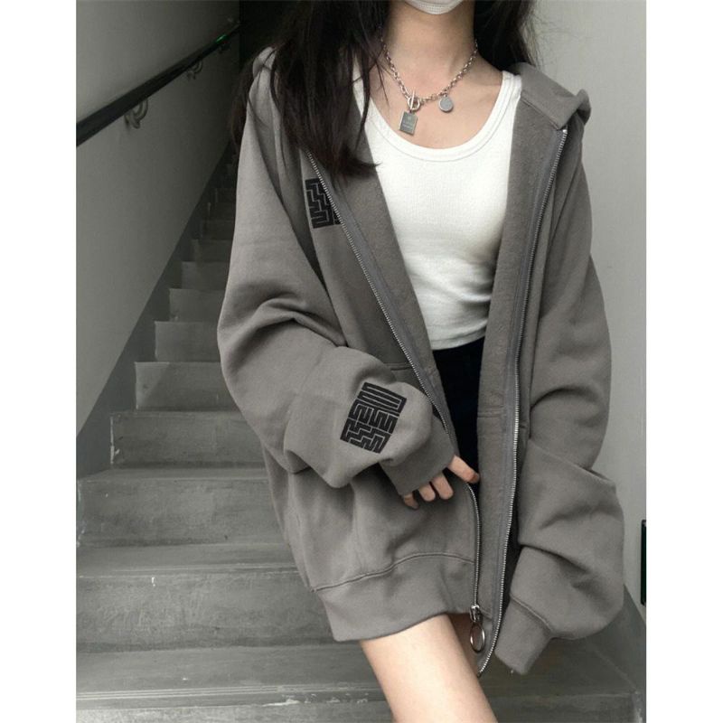 Áo khoác xám hoạ tiết mê cung fom rộng