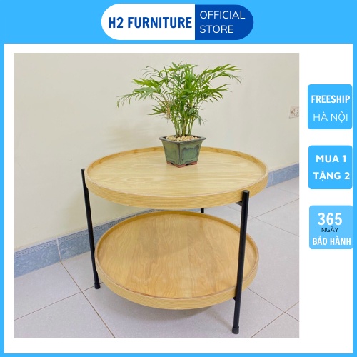 Bàn trà sofa gỗ tần bì 2 tầng H2 Furniture, bàn cafe decor cho phòng khách, quán cafe