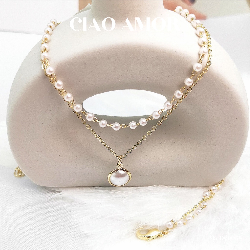 Dây chuyền nữ, vòng cổ 2 dây ngọc HOT trang sức Ciao Amor - Mã DC0058