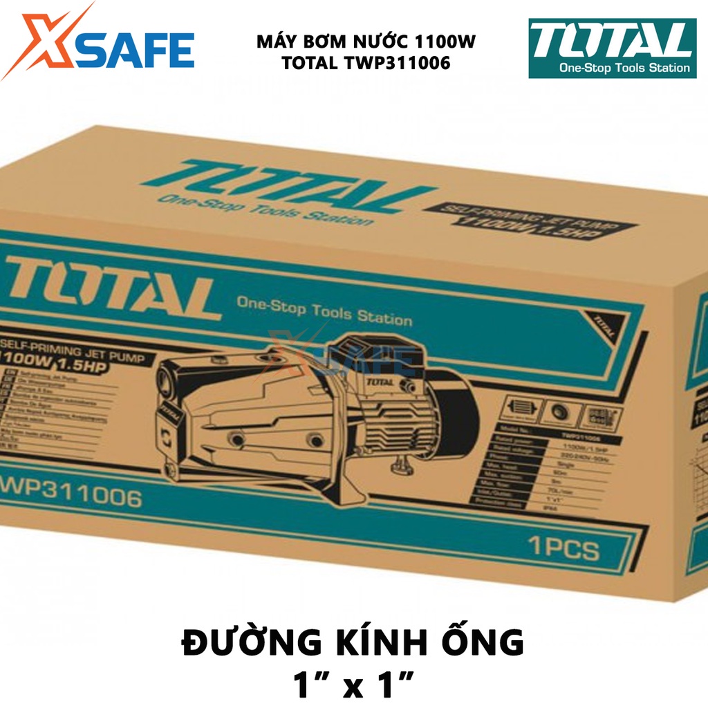 Máy bơm nước TOTAL TWP311006 công suất 1100W(1.5HP),hút sâu 9m, mô tơ dây đồng, cánh quạt đồng thau